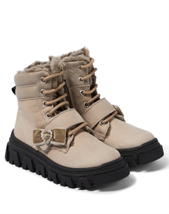 Украшенные замшевые ботинки на шнуровке, бежевый Monnalisa