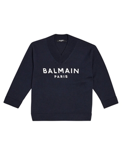 Свитер из хлопка и шерсти с логотипом Kids, синий Balmain