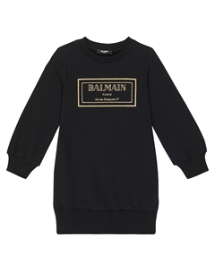 Платье из хлопкового джерси с логотипом Kids, черный Balmain