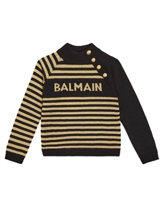 Свитер из смесовой шерсти в полоску с логотипом Kids, мультиколор Balmain