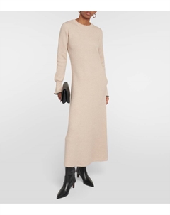 Платье миди из альпаки и хлопка, бежевый Brunello cucinelli