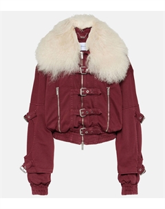 Укороченная джинсовая куртка с отделкой из овчины, красный Blumarine