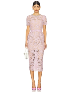 Изысканное кружевное платье миди с жемчугом, pink Self-portrait