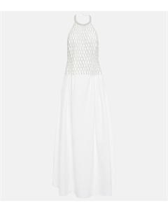 Украшенное платье из смесового хлопка, белый Brunello cucinelli