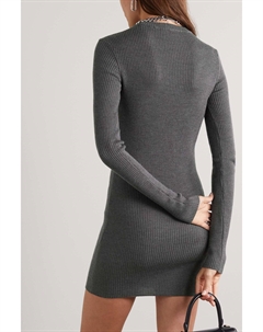 Мини-платье в рубчик из шерсти мериноса, серый Wardrobe.nyc