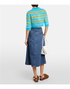 Укороченный свитер в полоску из смесового мохера, синий Marni