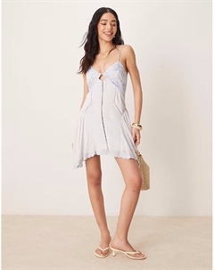 Мини-платье с вышивкой и бретельками пастельно-голубого цвета с отделкой-лесенкой Asos design