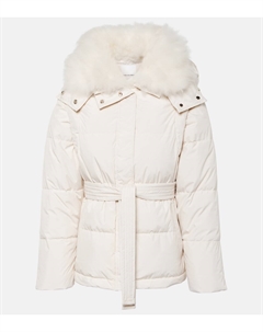 Пуховик с поясом и отделкой из овчины, белый Yves salomon
