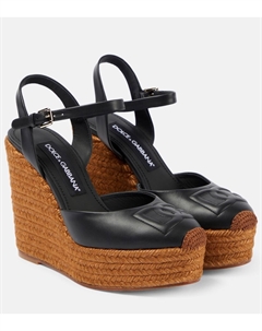 Кожаные эспадрильи на танкетке с вышитым логотипом Dolce&Gabbana, черный Dolce&gabbana