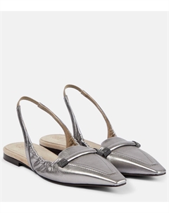 Кожаные балетки с металлизированной пяткой, серебряный Brunello cucinelli