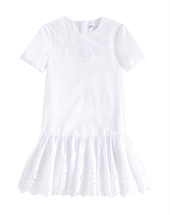 Платье из хлопка с вышитым логотипом Dolce&Gabbana Kids, цвет bianco ottico Dolce&gabbana