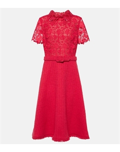 Платье миди из гипюра и твида gardenia, розовый Oscar de la renta