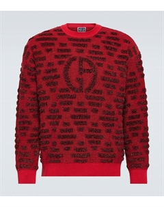 Жаккардовый свитер с логотипом из смесовой шерсти, красный Giorgio armani