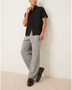 Широкие элегантные брюки серого цвета с текстурой и двойными складками Asos design