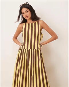 Платье-макси из поплина с заниженной талией в желтую полоску Asos design