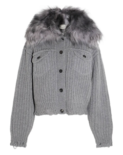 Вязаная куртка с меховой отделкой, серый Blumarine