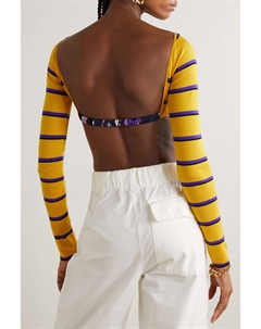 Укороченный полосатый шерстяной свитер с открытой спиной и отделкой из шелка, желтый Pucci