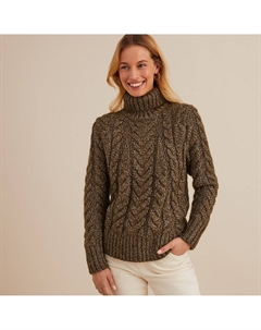 Пуловер крупной вязки с высоким воротником зеленый Laredoute