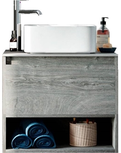 Тумба под раковину со столешницей Карлстад 60 дуб рошелье, роверелла, с отверстием для смесителя Stworki