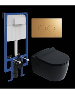 Комплект Унитаз подвесной Ноттвиль SETK3104-2616 черный + Инсталляция 510162 + Кнопка Хельсинки 500474 золотая матовая Stworki