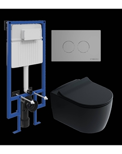 Комплект Унитаз подвесной Ноттвиль SETK3104-2616 черный + Инсталляция 510162 + Кнопка Хельсинки 500473 хром матовая Stworki