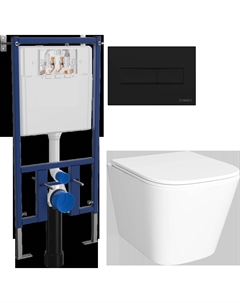 Комплект Унитаз подвесной Смоленск 5412 + Инсталляция 4501 + Кнопка 7323 черная матовая Diwo