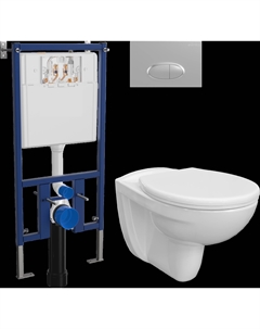 Комплект Унитаз подвесной Анапа безободковый + Крышка 803-003-709 термопласт, с микролифтом + Инсталляция EWRIKA ProLT 0026-2020 + Кнопка 0050 хром матовый Diwo