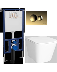 Комплект Унитаз подвесной Смоленск 5412 + Инсталляция 4501 + Кнопка 7315 золотая Diwo