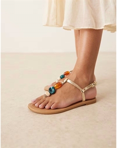 Сандалии Feud на плоской подошве с открытым носком и камнями золотистого цвета от Asos design