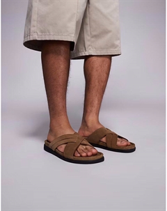 Сандалии с перекрещивающимися ремешками из замши каменно-коричневого цвета Asos design