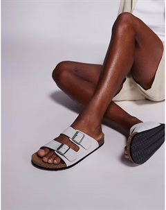 Сандалии с двумя ремешками серого цвета с пробковой подошвой Asos design