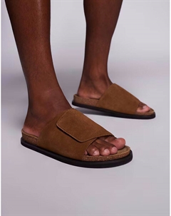 Сандалии-слайдеры из коричневой замши с пробковой подошвой Asos design