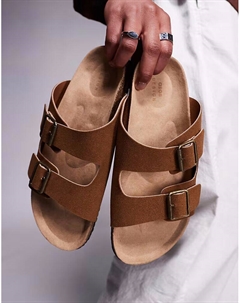 Сандалии с двумя ремешками коричневого цвета с пробковой подошвой Asos design