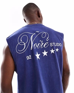 Майка свободного кроя из плотной ткани плотностью 220 г/м² синего цвета с текстовым графическим рисунком Asos design