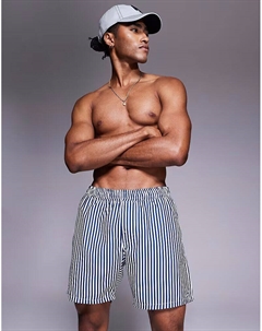 Плавки-шорты средней длины в темно-синюю полоску Asos design