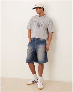 Длинные джинсовые шорты с карманами-складками, цвет средне-синий Asos design