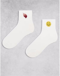 2 пары носков с вышитыми символами белого цвета Asos design