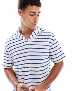 Свободное поло с воротником-стойкой в ​​фактурную сине-белую полоску Asos design