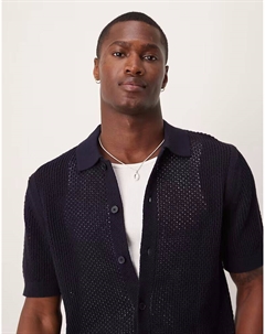 Свободная хлопковая рубашка с короткими рукавами, связанная крючком, черного цвета Mango