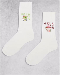 2 пары носков с принтом мороженого белого цвета Asos design