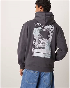 Толстовка оверсайз с капюшоном серого цвета с принтом на спине Asos design