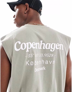Майка большого размера с надписью «Copenhagen» серо-зеленого цвета Asos design