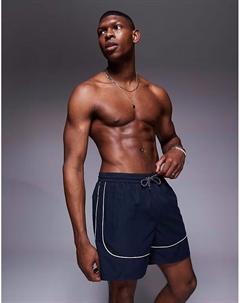 Плавки-шорты средней длины темно-синего цвета с контрастной белой окантовкой Asos design