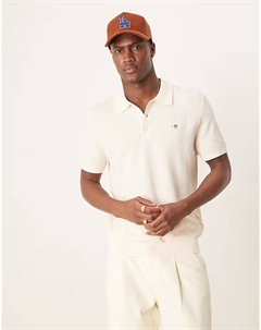 Поло Shield с короткими рукавами из микротекстурированного хлопка кремового цвета Gant