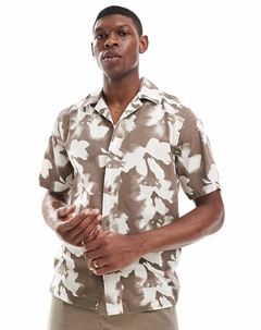 Рубашка с воротником-стойкой и размытым цветочным принтом коричневого цвета Only & sons