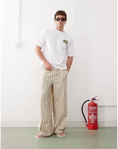 Брюки свободного кроя в бежево-черную полоску Weekday