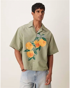 Рубашка свободного кроя свободного кроя с оранжевым принтом зеленого цвета Asos design