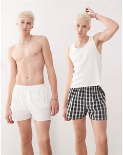 Комплект из 2-х трусов-боксеров в белую и черную клетку Weekday