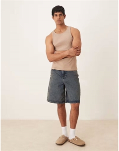 Майка из плотной ткани с высоким воротом и ребрами в каменном цвете Asos design