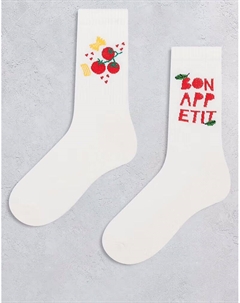 2 пары носков с изображением еды на белом фоне Asos design